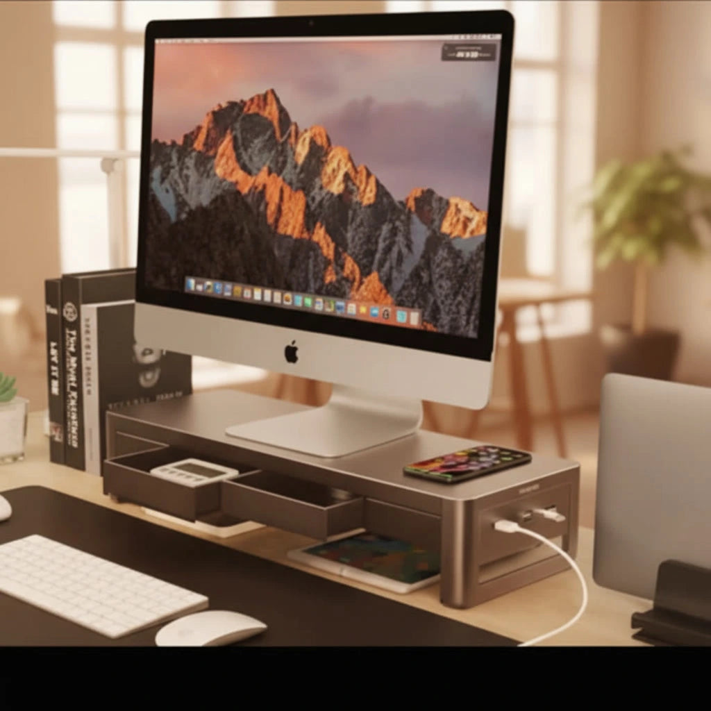 Support Moniteur Ergonomique avec chargeur sans fil - Réhausseur Ecran Multifonction