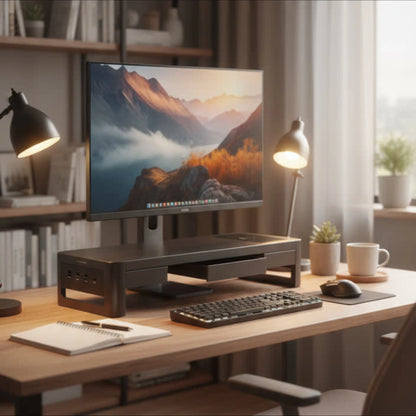 Support Moniteur Ergonomique avec chargeur sans fil - Réhausseur Ecran Multifonction