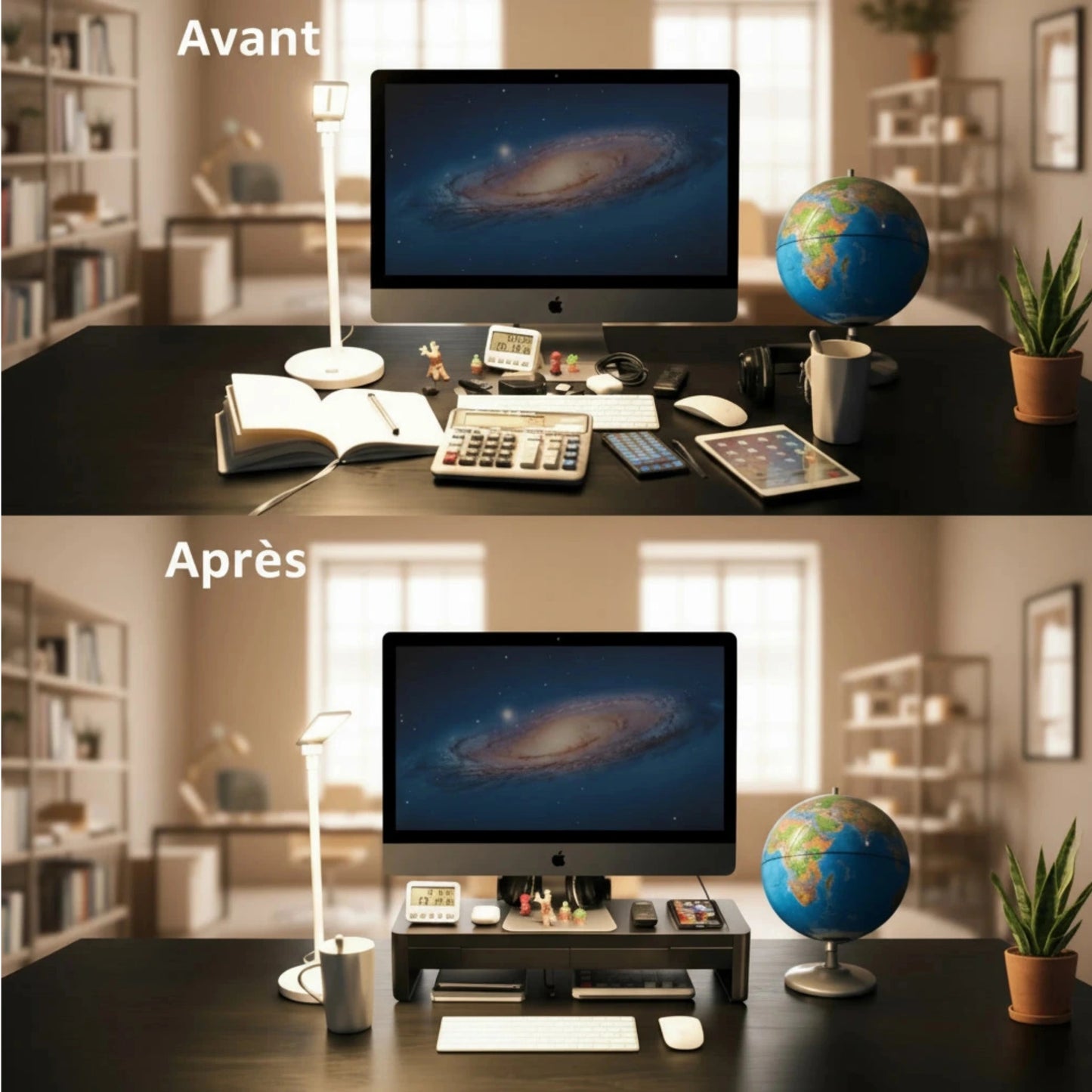 Support Moniteur Ergonomique avec chargeur sans fil - Réhausseur Ecran Multifonction