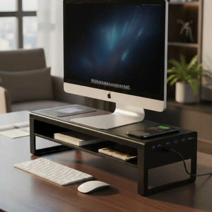 Support Moniteur Ergonomique avec chargeur sans fil - Réhausseur Ecran Multifonction
